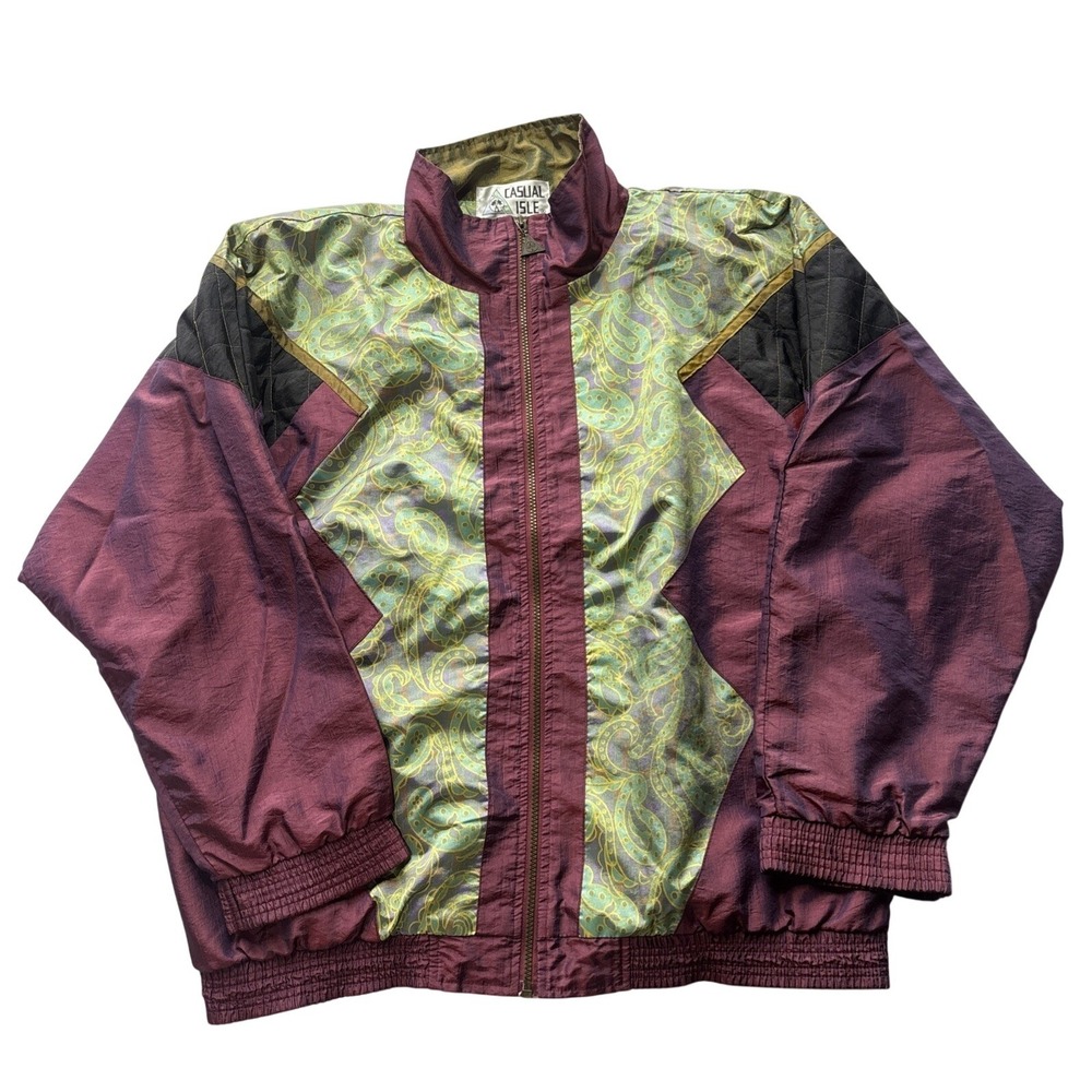 Vintage Casual Isle Jacket Women's XL 1980s Multicolor Nylon Windbreaker
